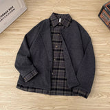 AIDASE  -  Loose Knitted Baseball Jaet for Men Autumn Trendy Brand Design Plaid Patchwork Open Cardigan Sle Polyester Fiber Long Sve aidase-shop