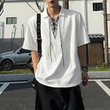 AIDASE  -  Men Shirt Lapel Short Sleeve Patchwork Lace Up Casual Men Clothing Streetwear Korean Style Summer Fashion Male Tops aidase-shop