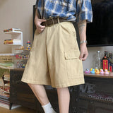 AIDASE  -  Summer Casual Men Cargo Shorts American Style Straight-leg Large Pocket Design Solid Color Male Pants Trend Loose