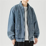 Aidase Stand Collar Denim Jacket Men Casual Autumn Zip Closure Jacket Coat Loose Baggy Blue Retro Jacket Man Fashion Clothing aidase-shop