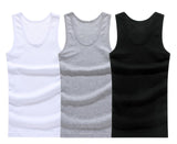 Hot Sale 3pcs / 100% Cotton Mens Sleeveless Tank Top Solid Muscle Vest Undershirts O-neck Gymclothing Tees Whorl Tops aidase-shop