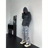 Aidase Autumn American High Street Men and Women Trendy Personality Full print Washed Jeans Straight fit Loose Hip Hop Casual Pants y2k aidase-shop