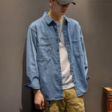 Aidase Male Jean Coats Cargo Shirt Men's Denim Jacket Blue Wide Shoulders Long Low Cost Elastic Menswear Fashion Clothing Trendy Price G aidase-shop