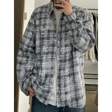 AIDASE  -  Loose Long Sleeve Plaid Shirt Casual Style for Men Summer Trendy Versatile Loose Fit Classic Plaid Print Male Summer Shirt aidase-shop
