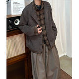 AIDASE  -  Loose Knitted Baseball Jaet for Men Autumn Trendy Brand Design Plaid Patchwork Open Cardigan Sle Polyester Fiber Long Sve aidase-shop