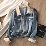 AIDASE  -  Hong Kong Style Retro Early Spring Design Contrasting Corduroy Lapel Short Denim Jacket Women Korean Elegant Tops Preppy Coat aidase-shop