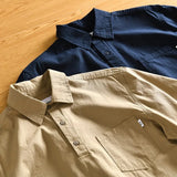 AIDASE  -  Men's Khaki Cotton Short Sleeve Polo Shirt Casual Button Loose Fit Breathable Workwear Daily Tops aidase-shop