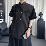 AIDASE  -  Simple Men's Shirt Niche Double-breasted Design Loose Casual Short-sleeved Solid Color Tops Summer New Tide aidase-shop