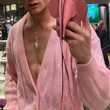 Aidase Mens Y2k Sexy Casual Knitted Jacket Autumn Winter Genderless Fashion Youthful Loose Solid Color Cardigan Thin Sweater Unisex aidase-shop