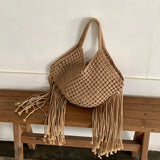 AIDASE  -  Bohemian Beach Bags For Women Luxury Designer Handbags Purses New In Polyester Rope Braided Tassel Hollow Underarm Shoulder aidase-shop