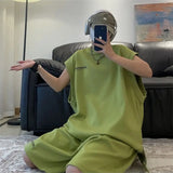 AIDASE  -  Sleeveless Sports Suit Men's Spring and Summer New Loose Trend Korean Couple Vest T-shirt Casual Two-piece Set aidase-shop