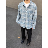 Aidase American Vintage 2024 Summer Men's Loose Tie Dyed Cotton Shirt Youth Streetwear Loose Long-sleeved Top Plaid No ironing shirt