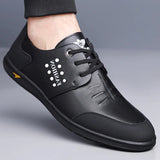 AIDASE  -  Men's Casual Leather Shoes Knot Business Leisure British Style round Toe Low Heel Anti-Slip Leather Lined Rubber Bottom aidase-shop