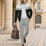 AIDASE  -  European American Autumn Men's New Color Block Cardigan Pocket Zipper Jacket Trouser Suit aidase-shop