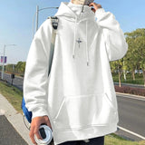 AIDASE  -  Men'S High Neck Hooded Sweatshirt Stand High Street Spring And Long Sleeved Handsome Loose Top Hooded Sweat Shirt aidase-shop