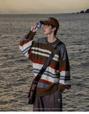 AIDASE  -  Winter Men's Retro O-neck Sweater with Contrasting Stripes Casual Loose Pullover Sweater for Teenagers Preppy Striped Cardigan aidase-shop