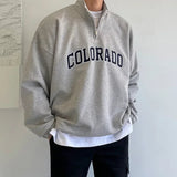 AIDASE  -  American Half Zipper Stand Collar Sweatshirts Men's Autumn Letter Pullover Coats Trendy Loose Long Sleeved College Sports Shirt aidase-shop