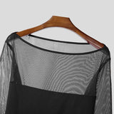 AIDASE  -  Men Off Shoulder Mesh Long Sleeve T Shirt See Through Slim Fit Muscle Tee Nightclub Party Stretch Bodycon Top aidase-shop