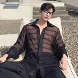 AIDASE  -  Male Long Sleeve Shirts Trend New Summer Fashionable Niche Hollow Design Single Breasted Sunscreen Solid Color Shirt aidase-shop