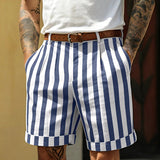 AIDASE  -  Seaside Beach Vintage Striped Shorts Mens Casual Loose Straight Shorts Spring Summer Daily Leisure Breathable Men Bottoms aidase-shop
