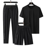 AIDASE  -  Summer New High Quality Ice Silk Men's Short sleeved Shorts Long Pants Casual Three piece Set Cool Breathable Outdoor Set aidase-shop