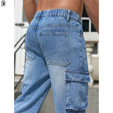 AIDASE  -  Men's Straight Fit Cargo Jeans | Light Blue Washed Denim Pants | Casual Street Style Trousers Baggy Streetwear Trousers aidase-shop