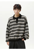 AIDASE  -  Autumn Winter New Fashion Men’s Striped Casual Trendy Turn-down Collar Long Sleeve Button Pullover Polo Shirts Male Clothes Tops aidase-shop