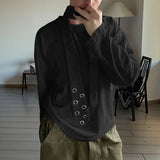 AIDASE  -  Men T Shirt Solid Color O-neck Long Sleeve Casual Male Tee Tops With Belt Streetwear Loose Fashion Men Clothing aidase-shop