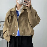 AIDASE  -  Trendy Fashionable Casual Short Jacket for Men Vintage Lapel Outwear Korean Crop Coats All-match Male Long Sleeve Streetwear aidase-shop