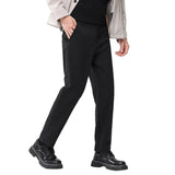 AIDASE  -  Autumn Men Black Khaki Solid Color Straight High Waist Simple Basic Casual Daily Trendy Suit Trousers Male Pants Bottom Clothes aidase-shop