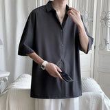 AIDASE  -  Summer Korean Fashion Drape Shirts for Men Short Sleeve Casual Comfortable Button Up Blouse White Black Gray aidase-shop