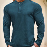 AIDASE  -  Men's Henley Neck Long Sleeve T-Shirt Slim Fit Casual Button-Down Top aidase-shop