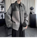 AIDASE  -  Trend Men's Jacket PU Leather Faux Suede Patchwork Design Contrast Color Casual Long Sleeve Lapel Male Coat Tide 21E7100 aidase-shop