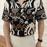 AIDASE  -  Men's Cuban Collar Printed Short Sleeved Shirt Loose Wrinkle Resistant 2025 Contrast Color Single Breast Male Tops aidase-shop