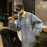 Aidase Retro Lapel Denim Jacket Men Jean Jackets Streetwear Turn Down Collar Denim Coats Cotton Casual Black Blue Coats Man Clothing aidase-shop