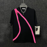 Aidase Mens T-Shirt Y2k Contrast Color Zipper Short-Sleeved T-Shirt Summer Streetwear Casual Personality All-Match Tops Men'S Clothing