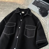 Aidase Unisex Trendy Personalized Short-Sleeved Summer Shirt - Couple's Loose Lapel Casual Retro Work Attire Top - Y2K Street Fashion aidase-shop