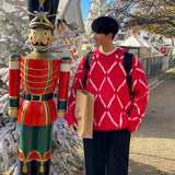 Plush Plaid Sweater Men's Outer Wear Korean Style Trendy Loose Thickened Warm Sweater Couple Pullover Sweater Niche Sweatshirt aidase-shop