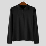 WIAOFELLAS  -  Men Shirt Solid Color Lapel Long Sleeve Zipper Casual Men Clothing Streetwear 2025 Knitted Fashion Unisex Shirts S-3XL aidase-shop