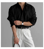 AIDASE  -  Lapel Pit Stripe Texture Long Sleeve Shirt Men's Casual Business Shirt High-end Drapery Light Versatile Top Male Blouse aidase-shop