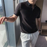 Aidase New Summer Striped Knitted Short-Sleeved Polo Shirt Men's Slim-Fit Casual Business Party Beach Travel T-shirt Sizes S-4XL aidase-shop