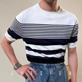 AIDASE  -  Summer Men's Knitted round Ne T-irt Thin ort Sve Breathable Faionable Striped Sea Soul irt Versatile Casual... aidase-shop