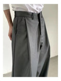 Aidase Korean Gray Casual Suit Pants Men Pleated Loose Wide Leg Pant Spring Autumn New Fashion Design Sense Trendy Trousers Streetwear