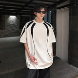 AIDASE  -  Trendy Men's T-shirt Color Contrast Splicing Summer Loose Casual Short Sleeved Round Neck Sleeved Shoulder Pad Tops aidase-shop
