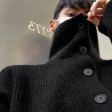 2023 Winter Clothing Men's Luxury Knitted Jacquard Turtleneck Cardigan Sweatercoat Long Sleeve Casual Buttons Solid Color Coat aidase-shop