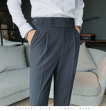Men British Style Suits Pants New Male Solid High Waist Trousers High Quality Men Formal Slim Fit Business Casual Suit Pants aidase-shop