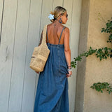 AIDASE  -  Solid Loose Denim Camisole Maxi Dress Women Casual Daily Commuting Sleeveless Backless Long Dresses 2025 Summer Outdoor Vestidos aidase-shop