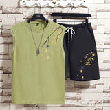 AIDASE  -  Men Summer Chinese Style Bamboo Leaf Sleeveless Vest Set Top Outfit National Trend Design aidase-shop