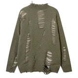 Aidase Mens Autumn Winter Ripped Sexy Cardigan Knitted Sweater Essential Hollow American High Street Loose Knitted Jacket For Couples aidase-shop