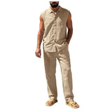 AIDASE  -  Suit Suits For Men Men'S Loose Fitting Beach Linen Casual Sleeveless Shirt And Straight Leg Trousers Suit Homecoming Men Attire aidase-shop